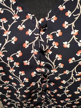 Ann Taylor Factory Navy Floral V-Neck Blouse